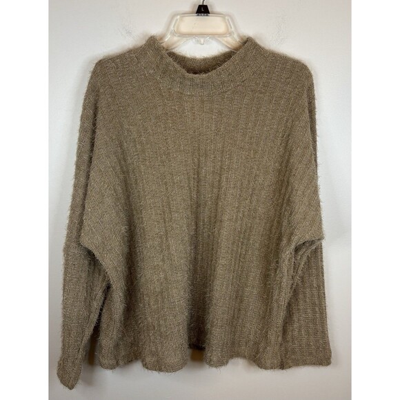 LANE BRYANT Beige Mock Neck Eyelash Knit Sweater Women 18/20 Drop Shoulder NEW - Picture 2 of 11